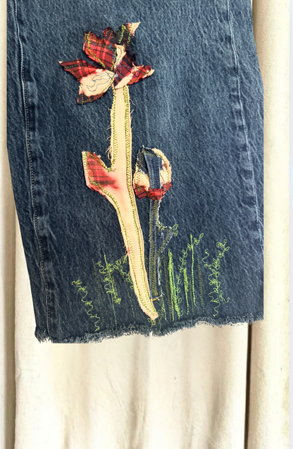 Girls Wide Leg Flower Denim
