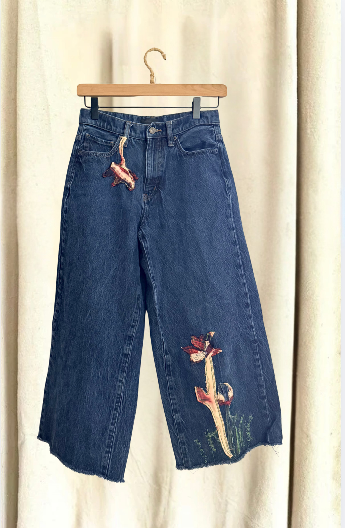 Girls Wide Leg Flower Denim